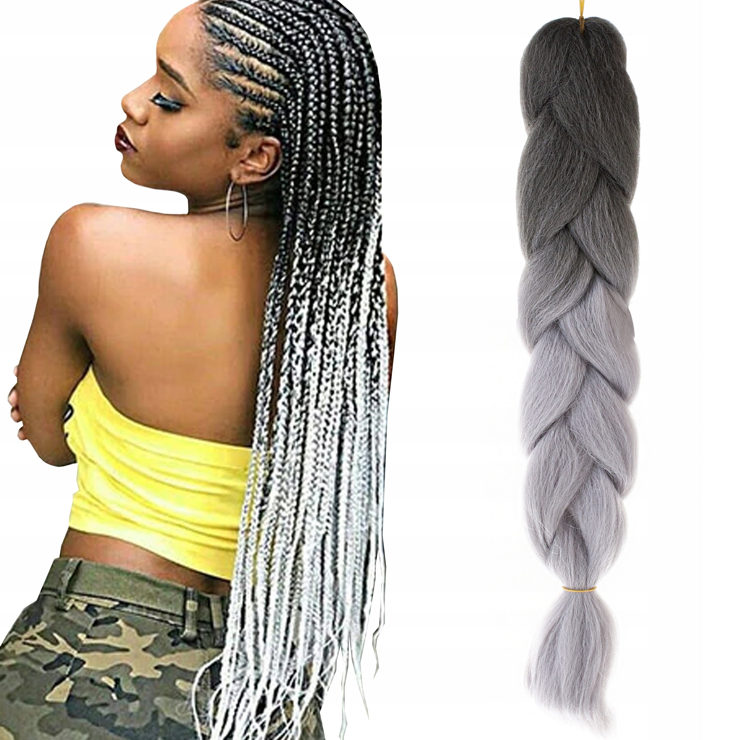 Extensii par sintetic pentru impletituri, Zola®, ombre gri, 60 cm Extensii par sintetic pentru impletituri, Zola®, ombre gri, 60 cm